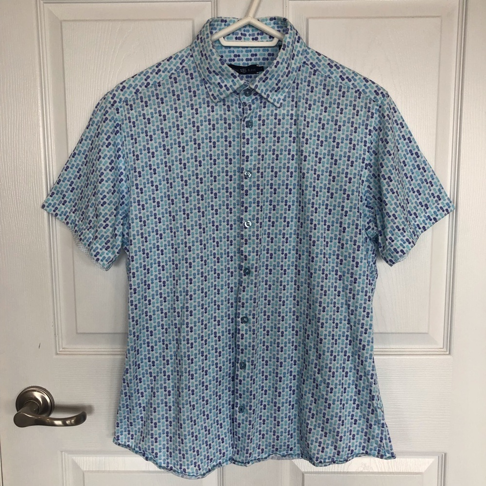 Stone Rose cotton button up shirt collared pineapple print blue purple white